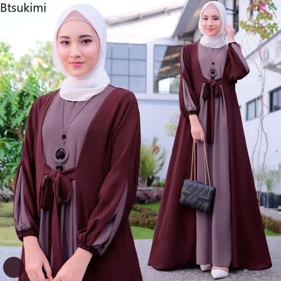 Abaya Elegante per Donne Musulmane Arabe, Vestito Lungo da Cerimonia Islamica, Caftano Modesto per Ramadan