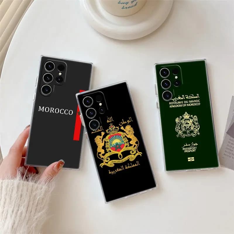 Cover Trasparente con Bandiera del Marocco e Passaporto Marocchino per Samsung Galaxy S26 S25 S24 S23 Ultra S20 S21 FE S22 Plus S26 5G