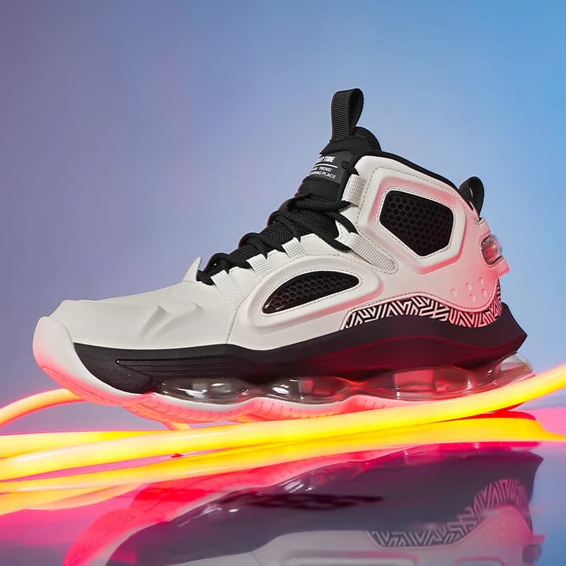 Men High Top Full Air Cushion Basketball Sneakers Breathable Patchwork Leather Anti-slip Cushioning Outdoor Sports Training Shoe