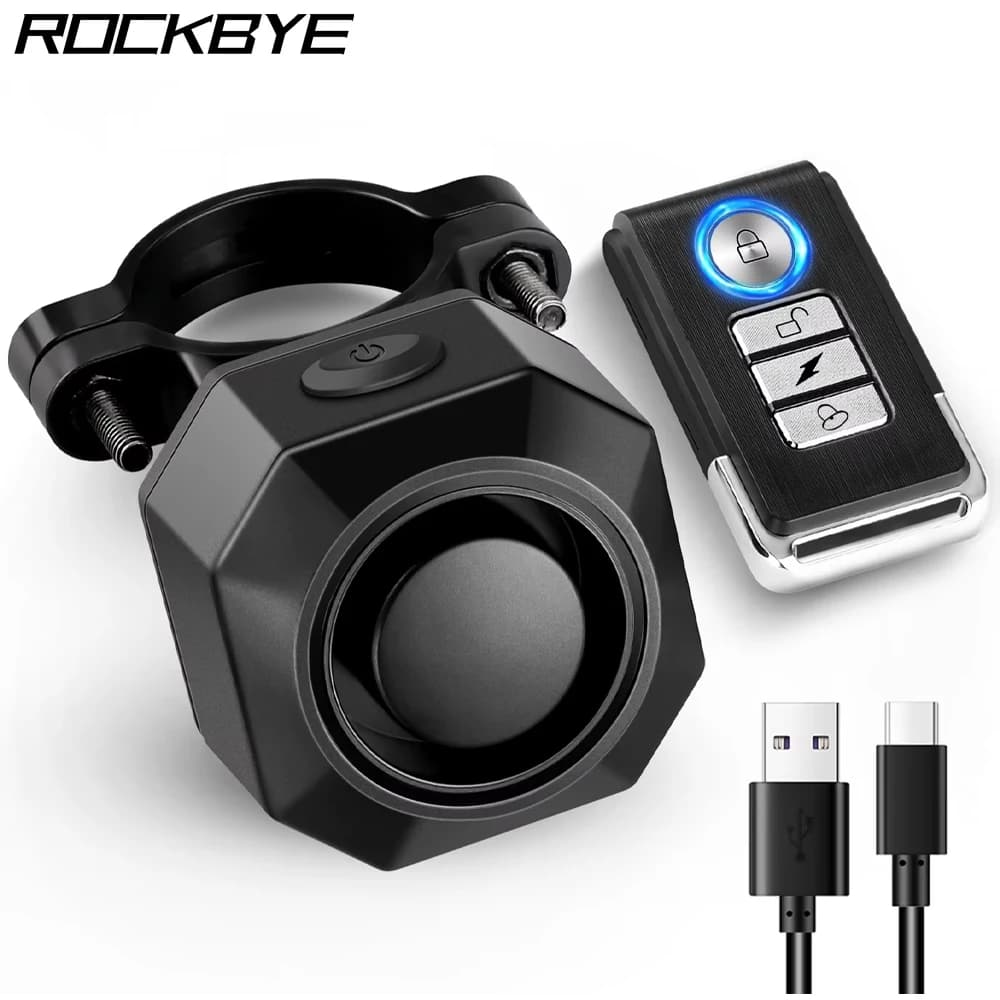 Rockbye Allarme a vibrazione per bici wireless Ricarica USB Telecomando Antifurto Sistema di rilevamento di sicurezza per bici da moto Allarme per bicicletta