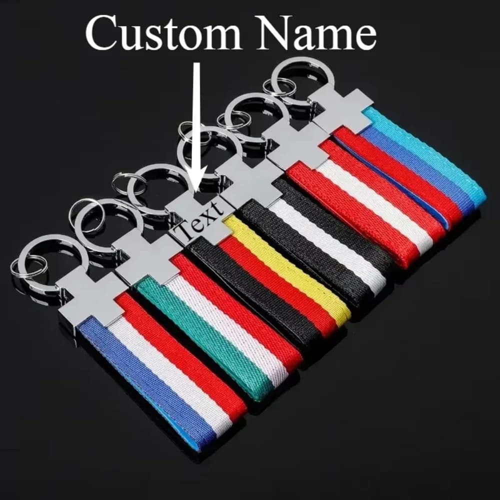 Personalized Keychain with Auto Logo, Laser Engraving, Tricolor Nylon Tape, Metal Car Pendant, Custom Gift