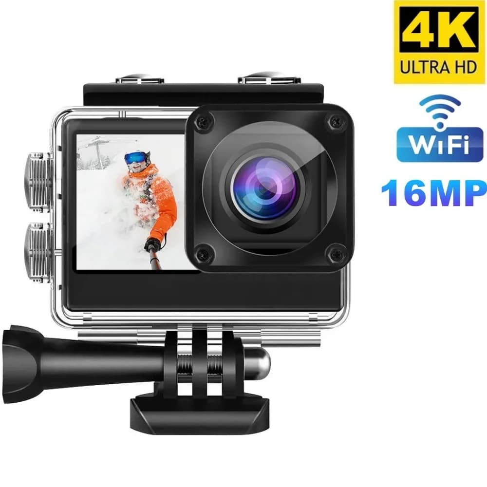 4K UHD Action Camera 1080P 30FPS 2.0" 1.4" Dual Screen Display Video Camera Anti-Shake 120 Wide Angle 30M Waterproof Sports Cam