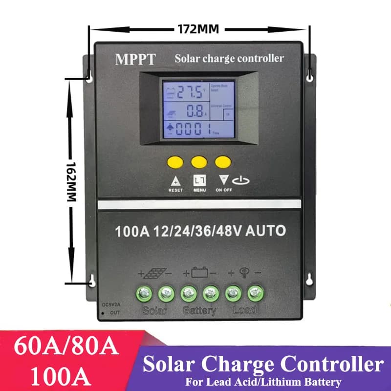 Regolatore di Carica Solare MPPT 100A 80A 12V 24V 36V 48V con Display LCD per Pannelli Fotovoltaici e Batterie al Piombo/Litio