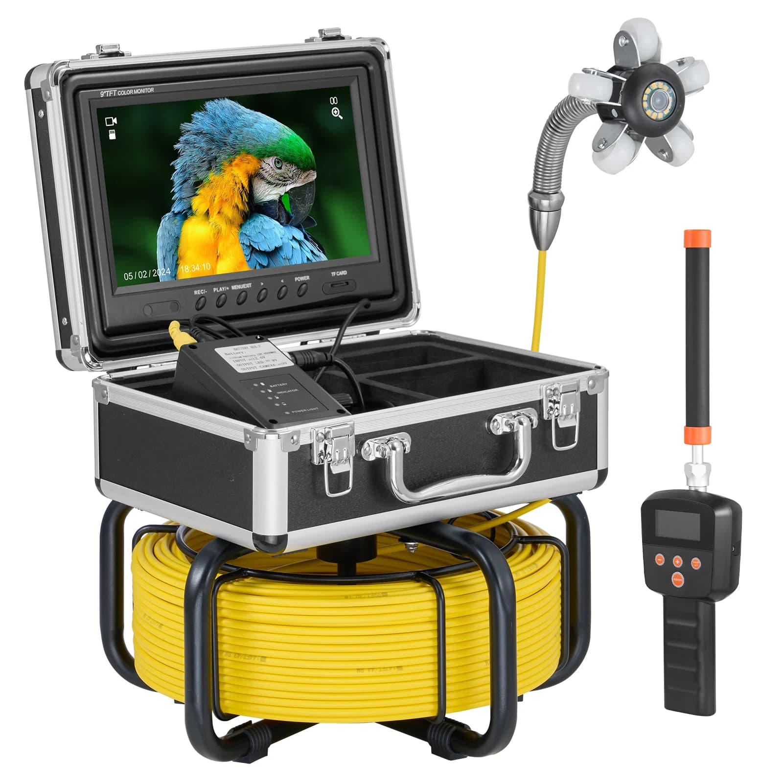 SucceBuy Telecamera per fognature Telecamera per ispezione scarico autolivellante da 165 piedi/50 m con schermo HD da 9" 1080P e localizzatore 512 Hz per tubi condotti