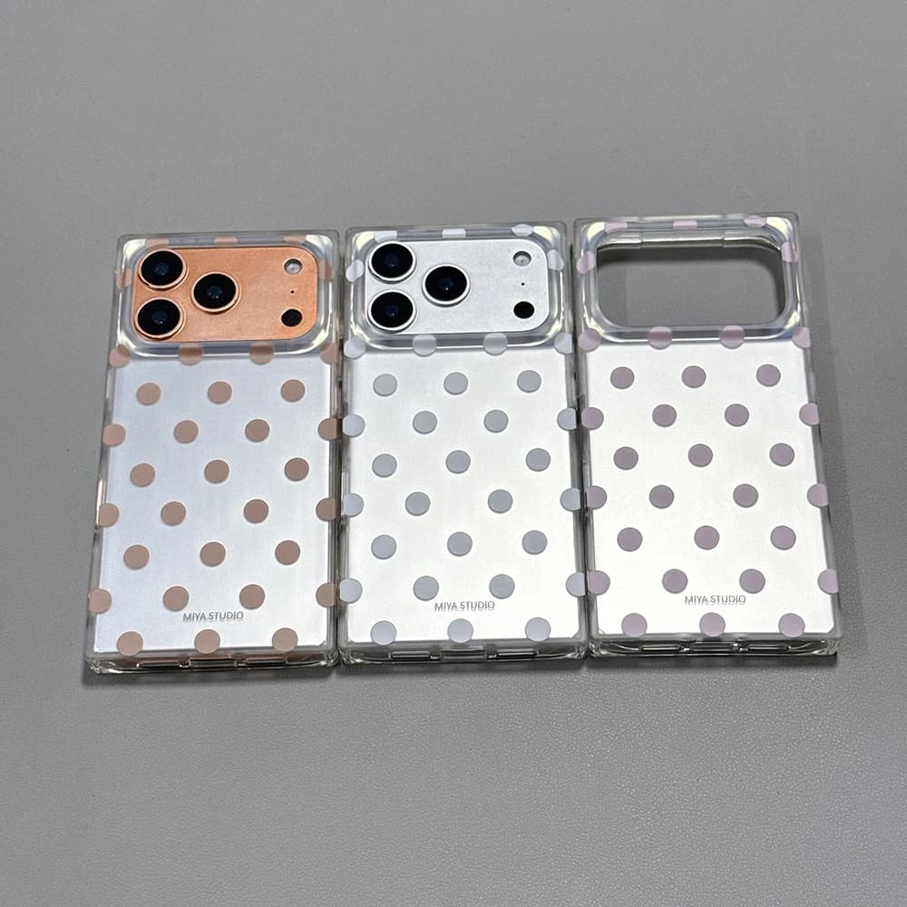 Ins Popular Polka Dot Clear Rectangular Frame Silver Hard Back Cover For iPhone 15 16 17 Pro Max Case