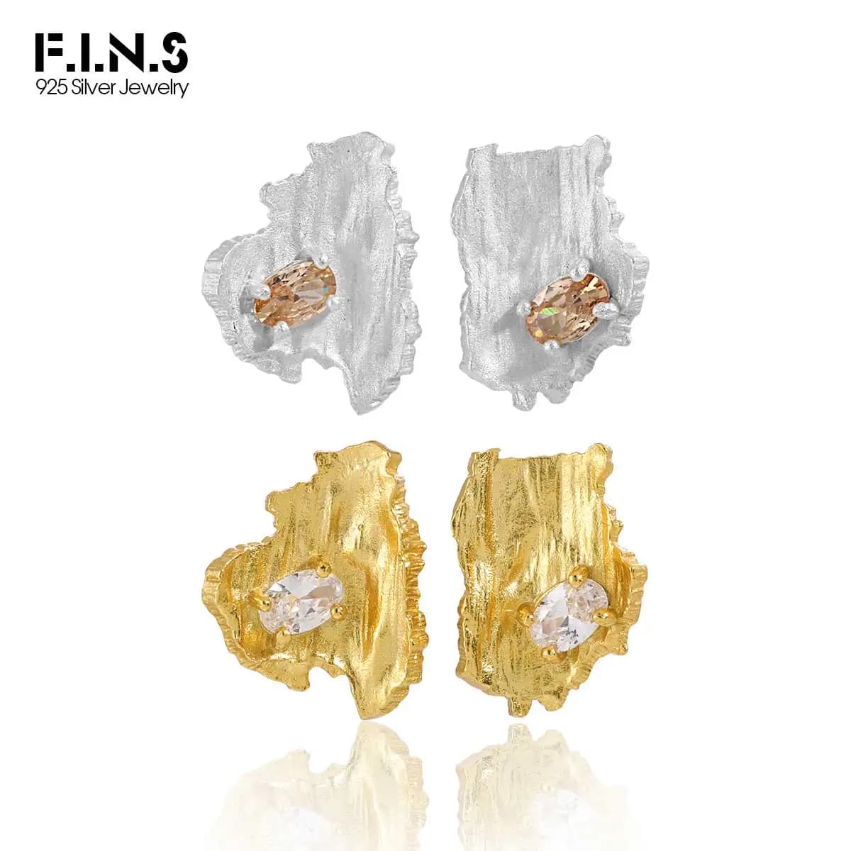 F.I.N.S orecchini geometrici asimmetrici S925 in argento Sterling con zirconi orecchini irregolari ovali con zirconi Piercing all'orecchio regali di gioielleria raffinata
