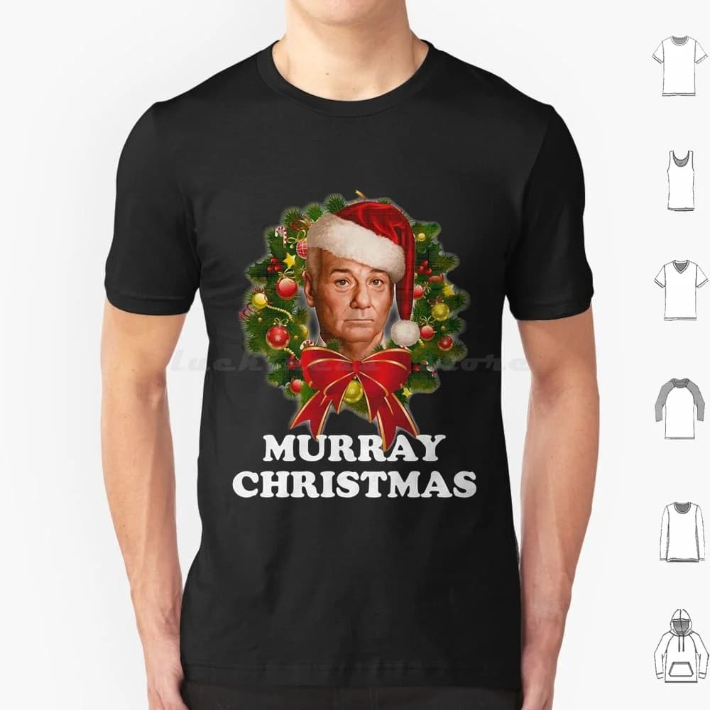 Una maglietta con ghirlanda natalizia molto Murray 6xl T-shirt in cotone fresco Decorazioni natalizie natalizie Il Natale sta arrivando il tempo di Natale
