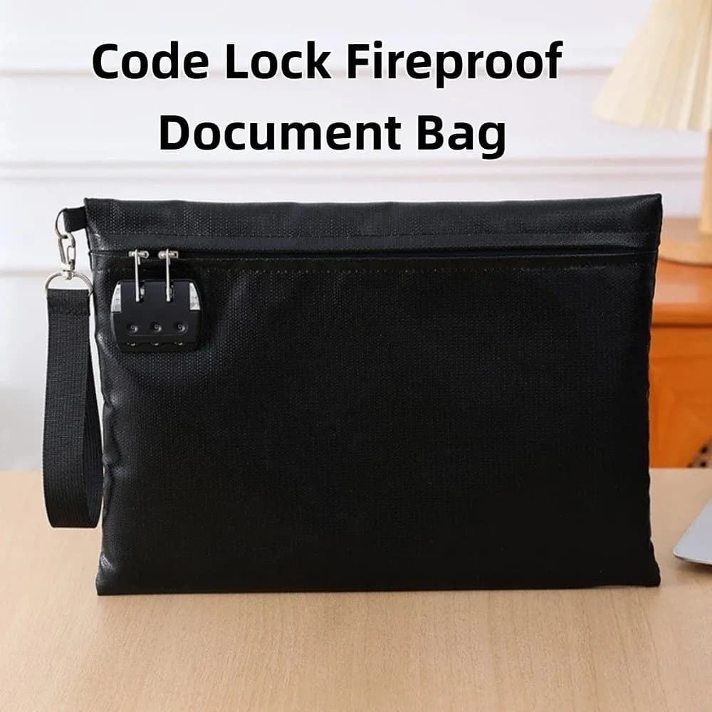 Blocco codice ignifugo Borsa per documenti ignifuga Cartella di file di sicurezza impermeabile resistente al calore Grande capacità con serratura