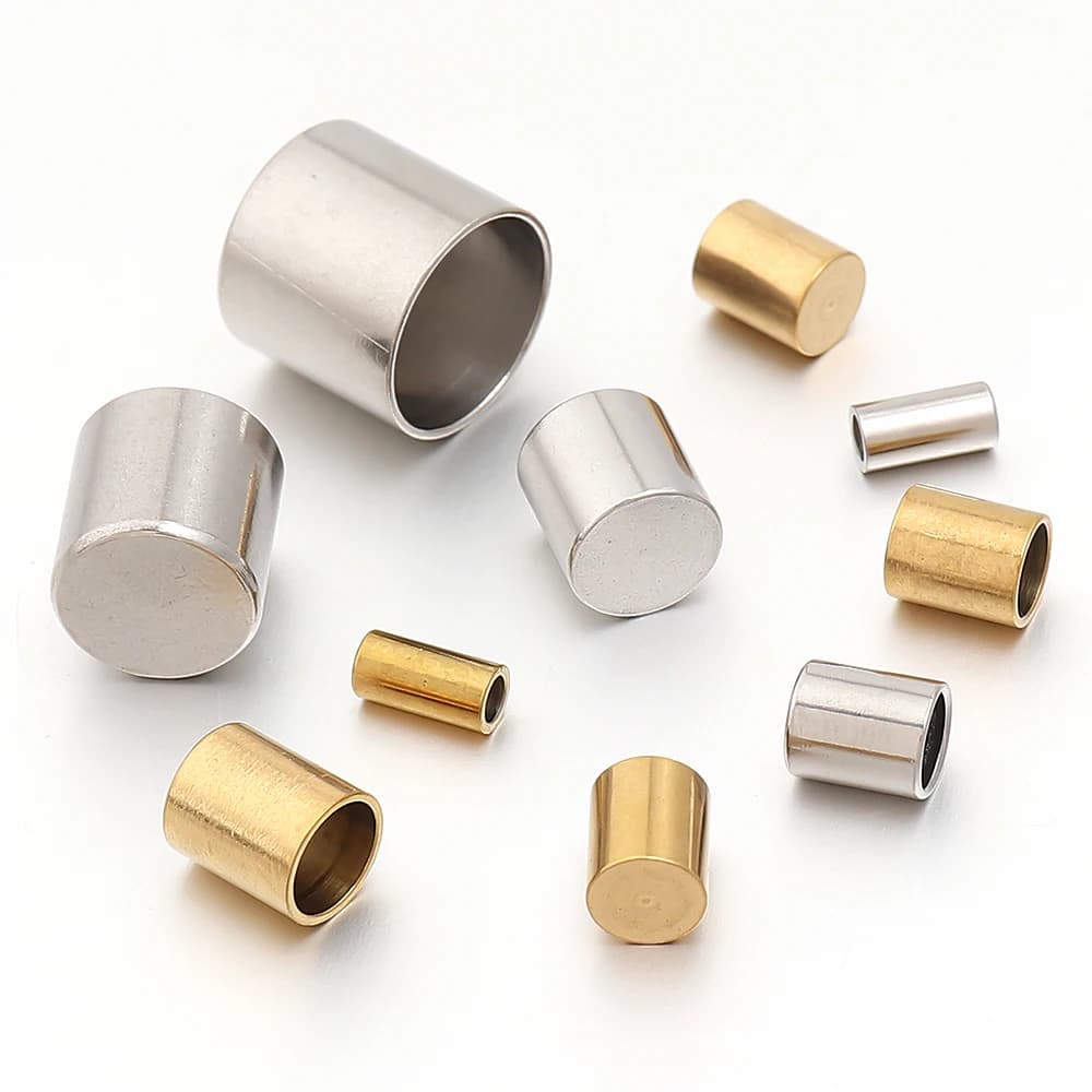 10-20 pz/lotto Terminali a crimpare in acciaio inossidabile da 2-10 mm per cordoncini in pelle, connettori per collane e bracciali, forniture per la creazione di gioielli