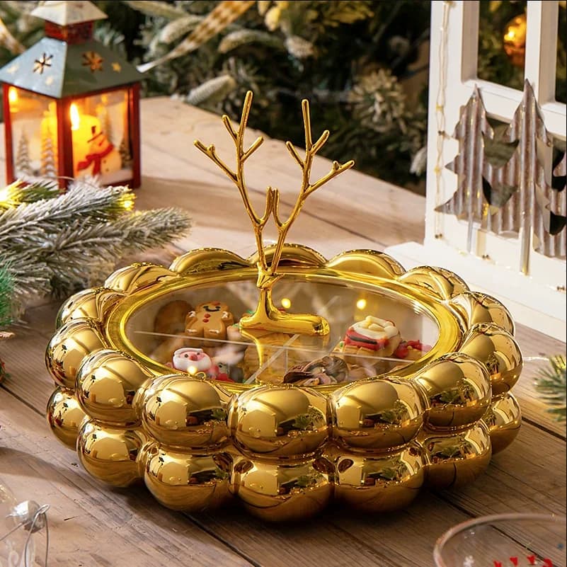 Christmas Dried Fruit Platter Bread Basket Partitioned Covered Candy Box Snack Tray Ceramic Fruit Platter Landscaping Decorative