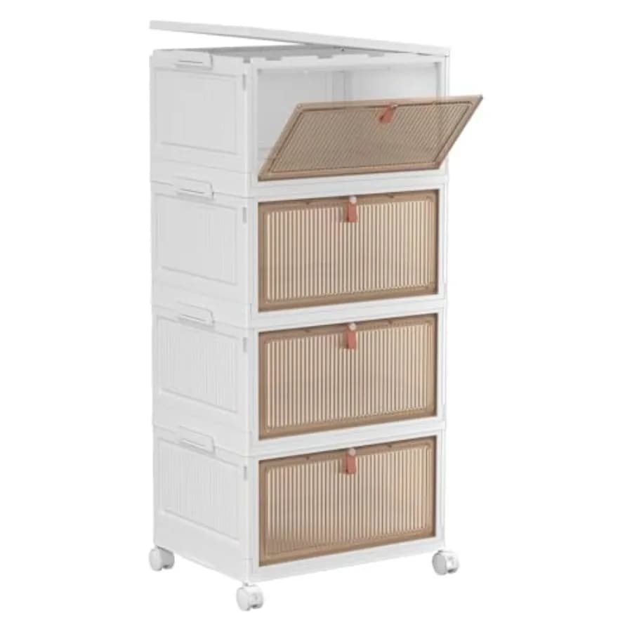 Contenitori di Plastica a 4 Livelli con Coperchio 28QT - Contenitori Impilabili con Ruote, Scatole Pieghevoli, Contenitori Richiudibili