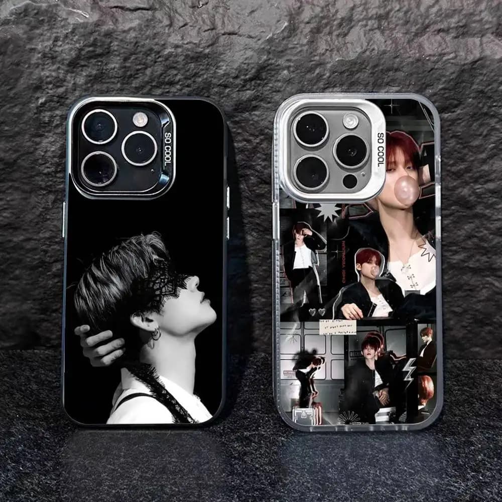 Custodia per telefono Singer Y-Yeonjun per IPhone 16 15 14 13 12 11 Pro Max Plus Colore antiurto Cover posteriore argento