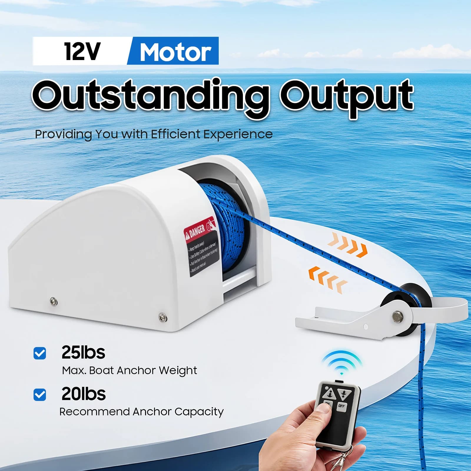 Verricello Elettrico per Ancora 12V 25 libbre con Telecomando per Barche, Acqua Salata, Marino, Impermeabile IP65, in Plastica Ingegneristica, Sollevamento e Abbassamento