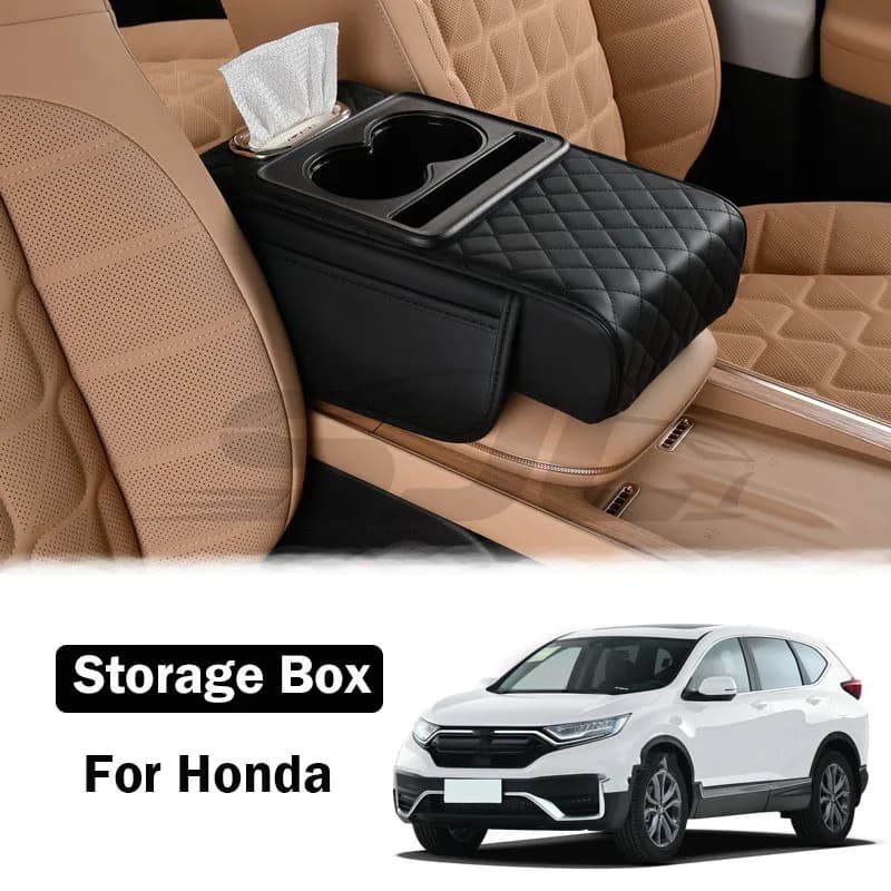 Bracciolo per Auto Honda HR-V CRV Jazz Pilot Accord Civic Passport con Portabicchieri, Portafazzoletti e Vano Portaoggetti