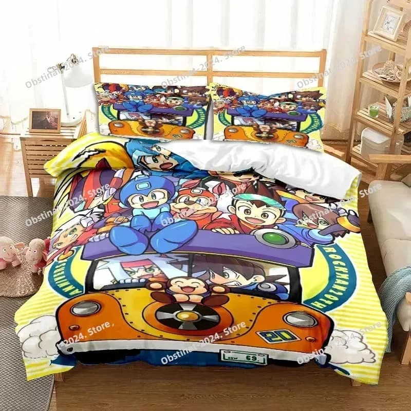 Set biancheria da letto Rockman Megaman Game Cartoon Set letto stampato con federa Copripiumino morbido singolo matrimoniale Queen Super King Size