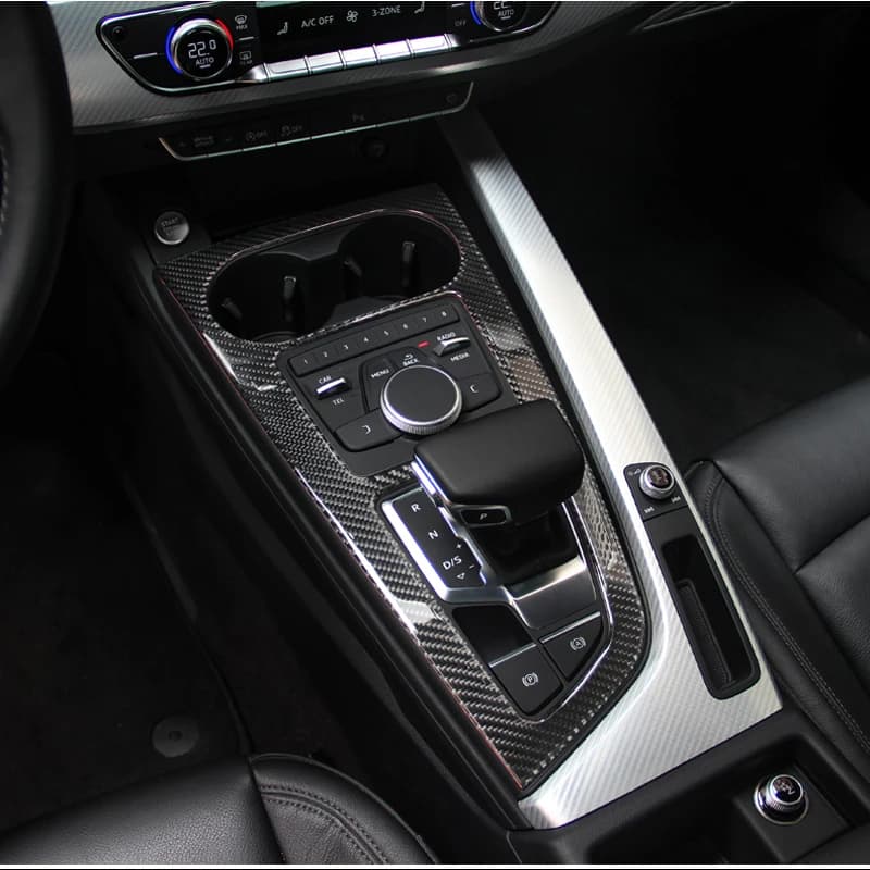 Carbon Fiber Car Control Gear Shift Box Panel Water Cup Holder Frame Cover Trim Accessories for Audi A4 B9 2017-2023 Car-Stling