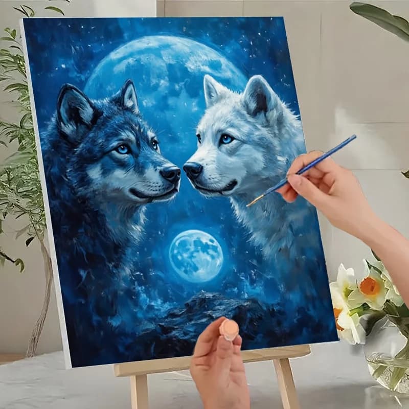 Two Blue-Eyed Wolves Oil Painting By Numbers Scenery Paint By Numbers on Canvas Landscape Frameless Home Decor