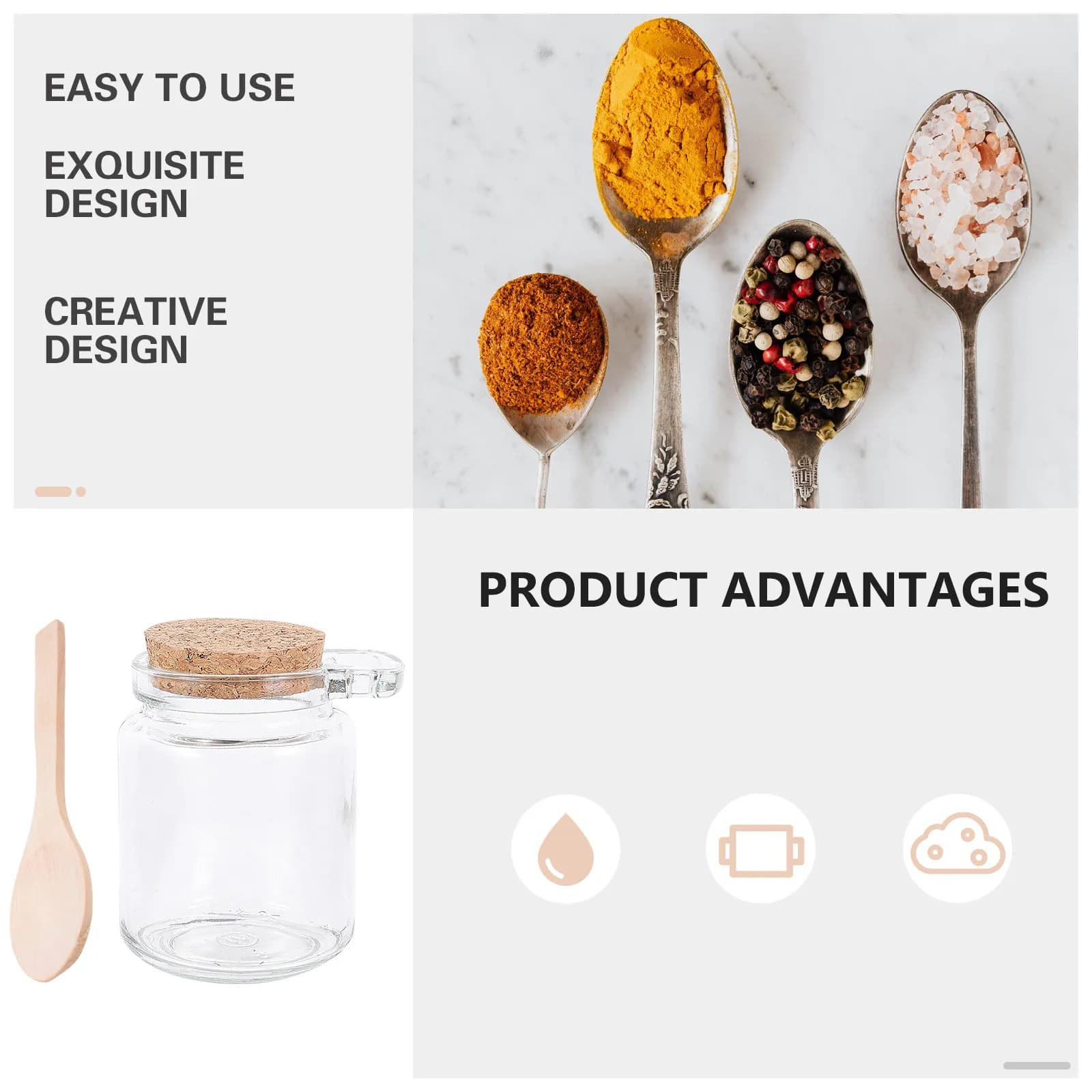 Set di 3 Barattoli Trasparenti per Condimenti, Organizzatori per Cucina, Contenitori per Spezie, Accessori Essenziali per la Cucina Domestica