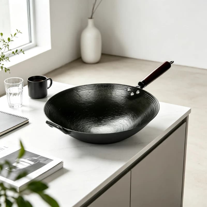 Chinese Cast Iron Wok Non-Coated Kitchen Pan Gas Stove Compatible Durable Nonstick Frying Wok for Stir Fry Vegetable Cooking
