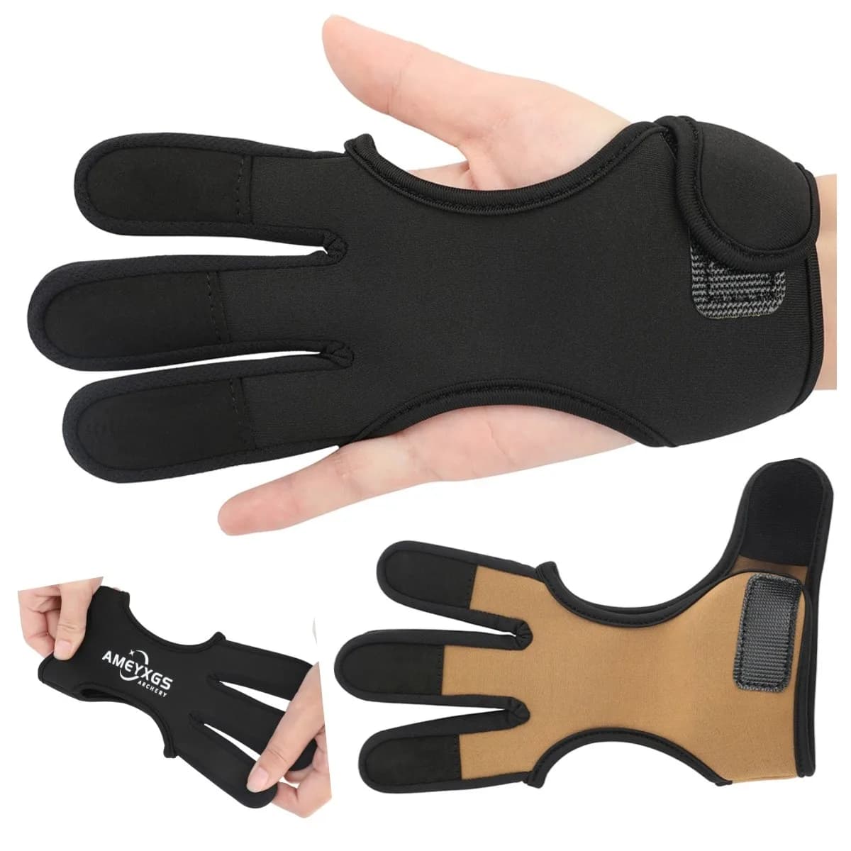 S/M/L/XL Protezione per le dita Arco ricurvo 3 dita Tessuto per immersione LH/RH Tiro con l'arco Arco tradizionale Tiro da caccia Bersaglio protettivo