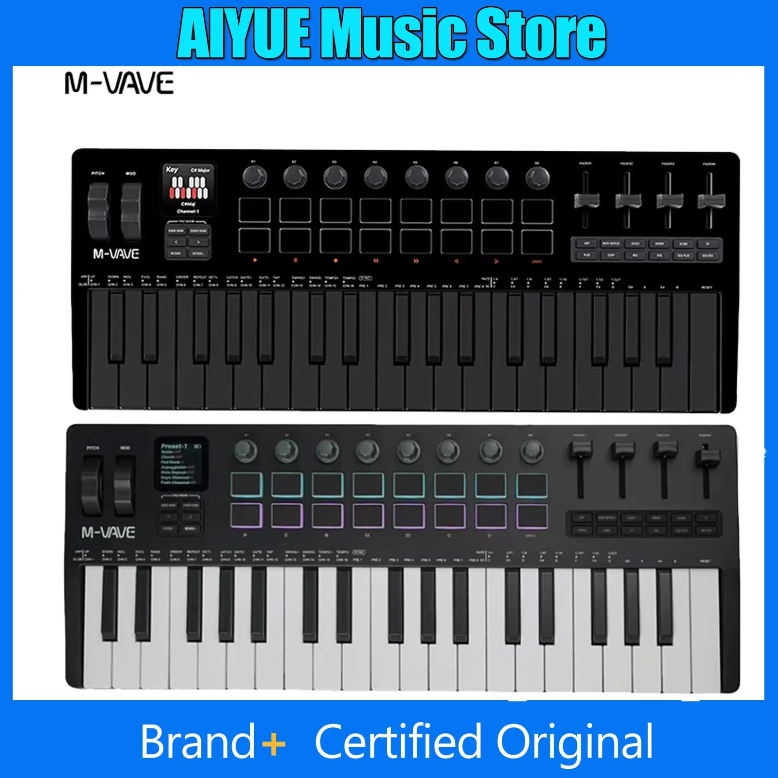 M-VAVE SMK-37 PRO 37 Key MIDI Keyboard 16 Drum Pads Sound Source Color Keyboard Supports Wireless Connection To Multiple Systems