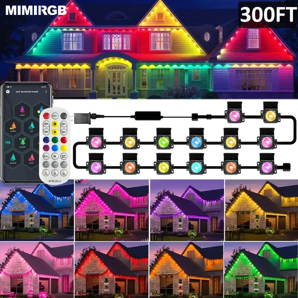 Permanent Outdoor Lights with Remote APP Control 60M Smart Christmas Lights Black Eave Light for Halloween Decor IP67 Waterproof