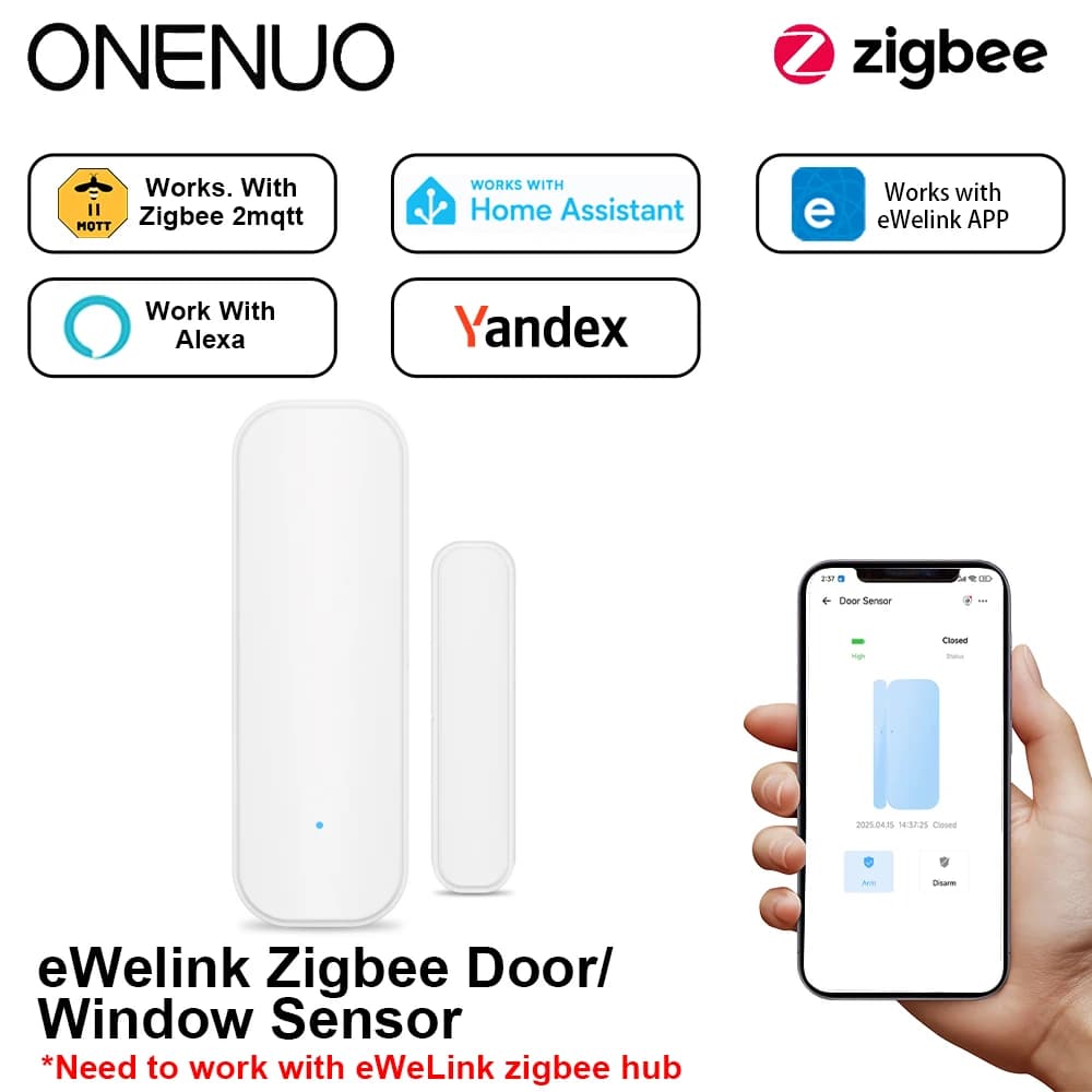 Sensore per Porte e Finestre eWelink Zigbee, Controllo Remoto via App, Rilevatore Magnetico Wireless per Casa, Disponibile in Nero o Bianco