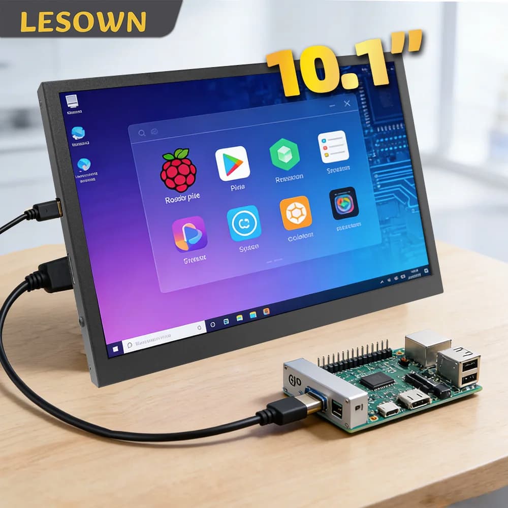 Monitor Portatile LESOWN 10.1 Pollici 1024x600 IPS, Display Compatto Plug & Play, Schermo Esterno per Raspberry Pi