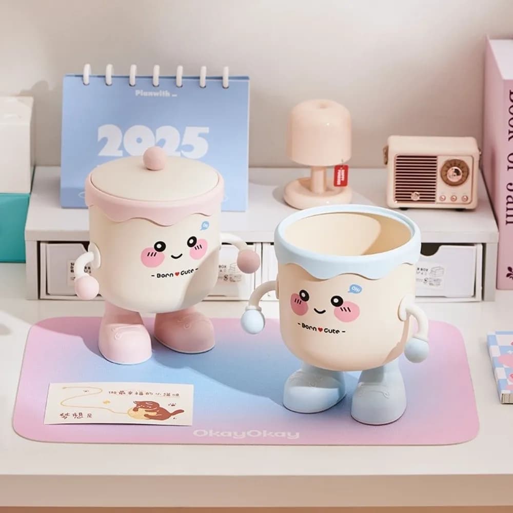 New Cartoon Style Desktop Organiser Multipurpose Space-Saving Pen Holder Miniature Size DIY Desktop Waste Basket Office Desktop