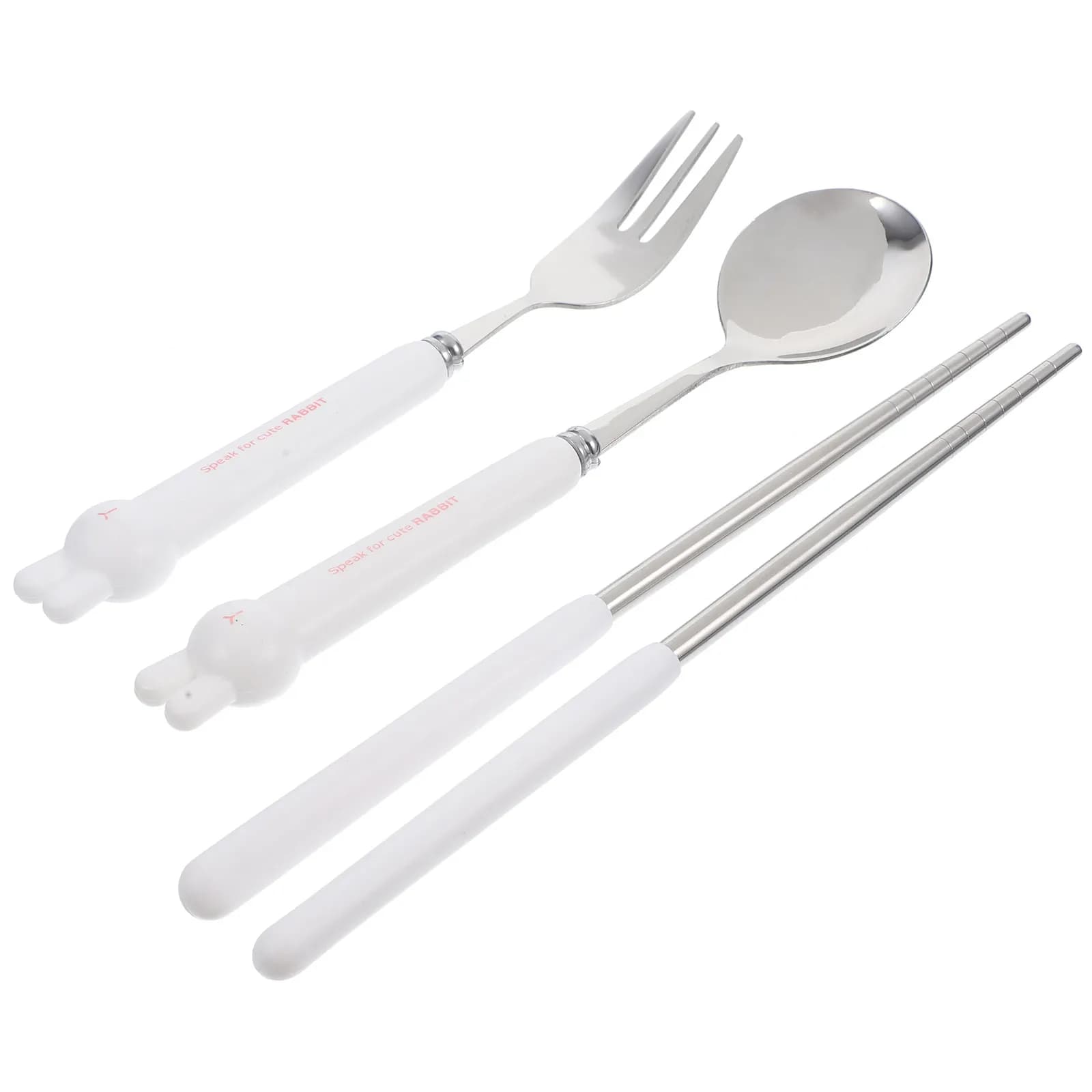 1Set Cute Cartoon Portable Cutlery Set Reusable Stainless Steel Dining Utensils with Compact Case for Travel Lunch Box Outdoor