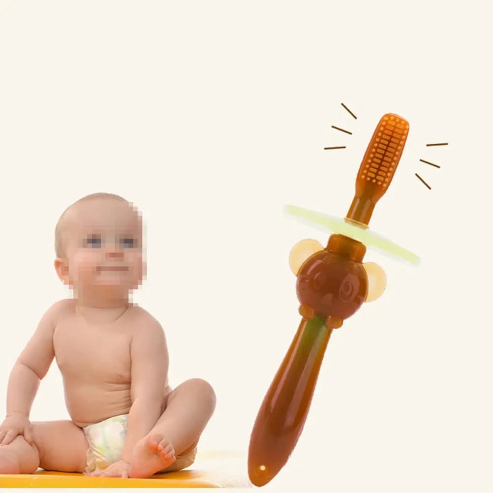2pcs Baby Toothbrush Silicone Teether For Infant Oral Care Soft Bristles Training Brush Kids Relief Tool Light Brown Dark