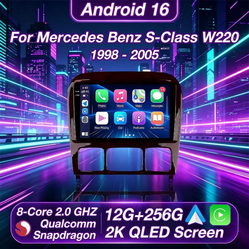 Android 16 Car Radio For Mercedes Benz S-Class W220 1998-2005 Wireless CarPlay Auto GPS RDS BT DSP Multimedia Stereo Navigation