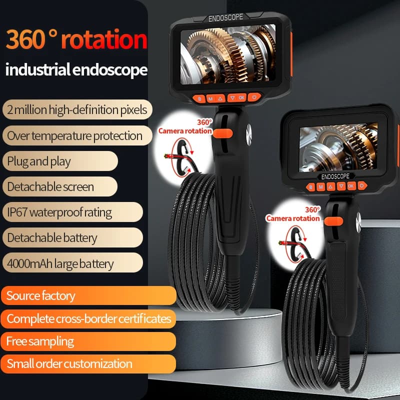Schermo IPS da 4,3 pollici 2MP 1080P 6mm Rotazione articolata a 360 gradi Sterzo Endoscopio industriale Ispezione Microscopio Fotocamera