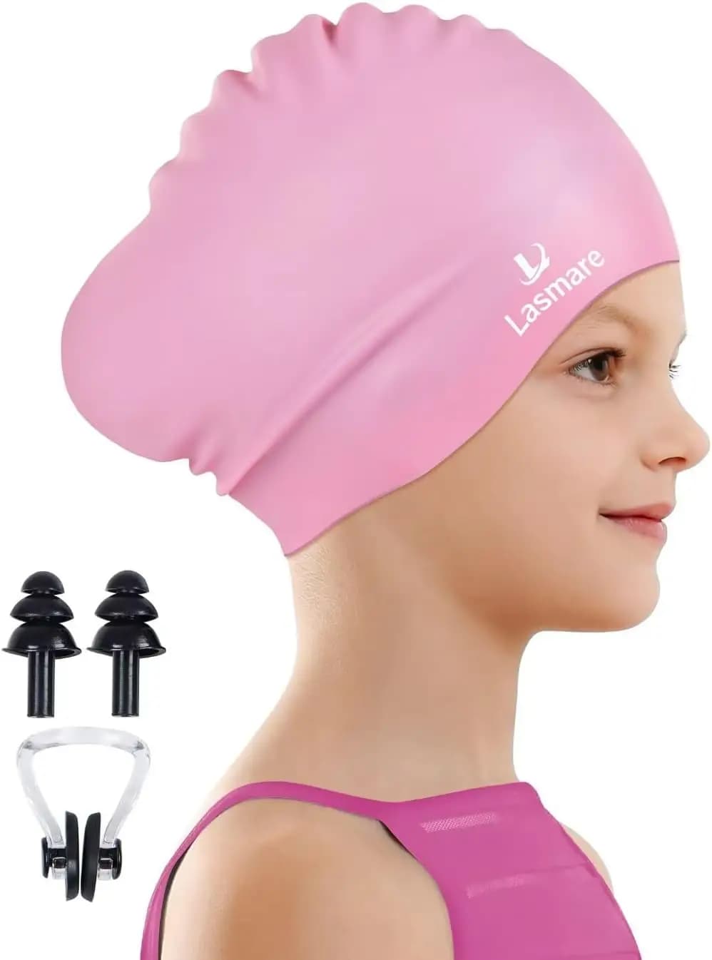 Cuffia da Nuoto per Bambini con Capelli Lunghi, per Ragazze e Ragazzi, 2 Misure, in Silicone, per Bambini dai 3 ai 15 Anni