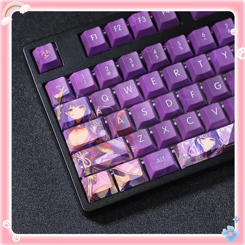 108 tasti/set Genshin Impact Raiden Shogun Tema PBT Copritasti per tastiera meccanica Gioco anime giapponese Design personalizzato Ragazza carina