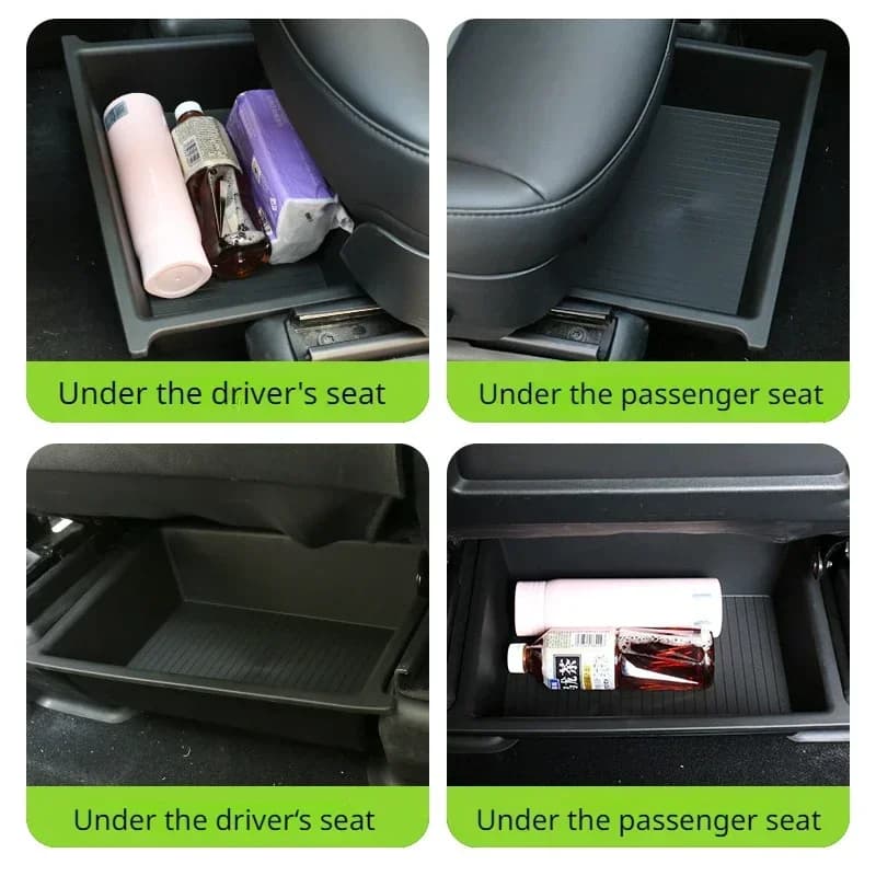 Scatola portaoggetti sotto il sedile per Tesla Model X 2023-2024 Custodia organizer TPE + ABS doppio strato sottosella cassetto vassoio accessori interni