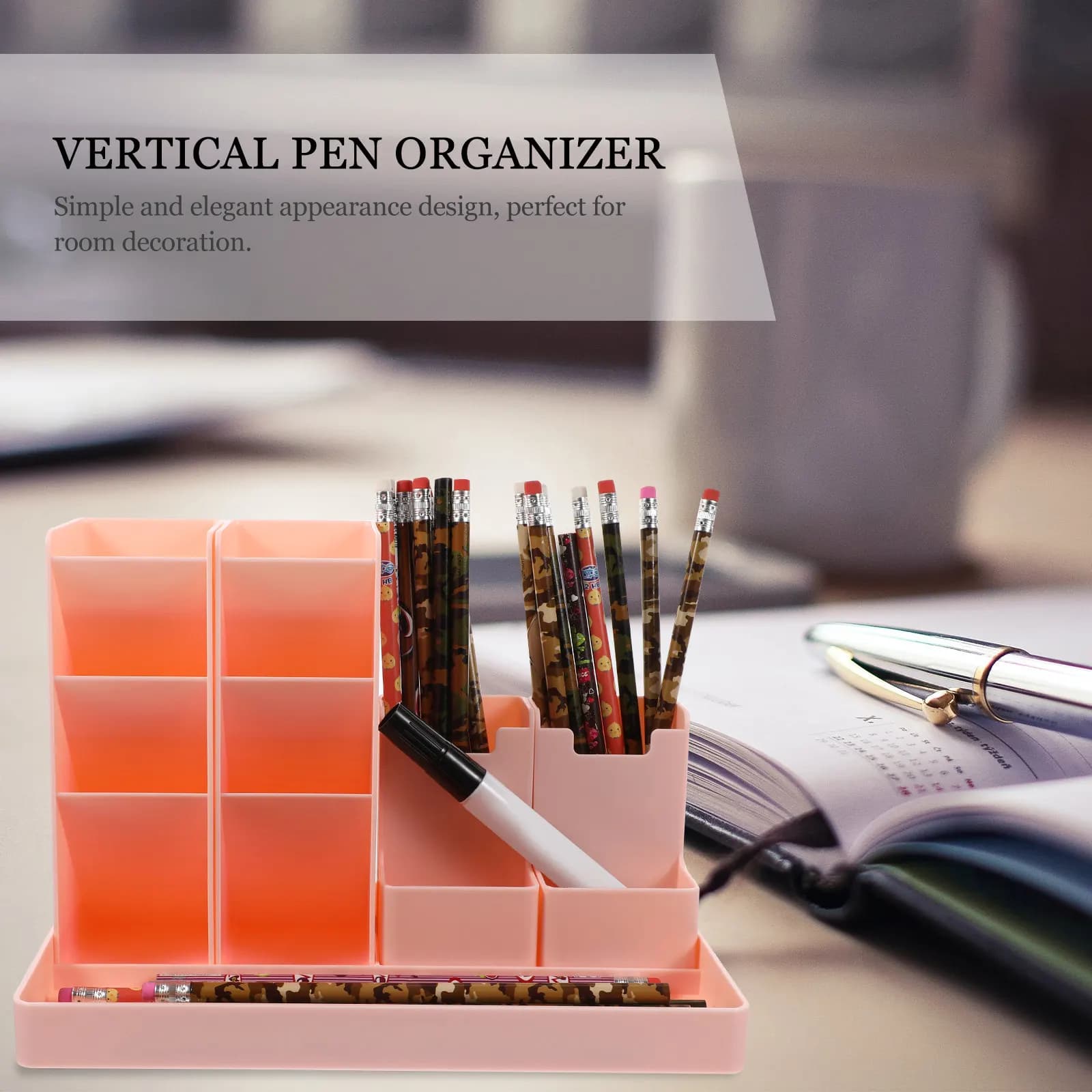 1Pcs Oblique Inserted ABS Pen Container Multi-Lattice Vertical Desktop Organizer for Pens Pencils Scissors Tape Stapler Paper