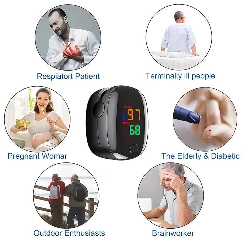 LED Dite Oximeter, Cardiac Frequency Monitor, Saturimeter for Oxygen in Blood, Pulsimeter with Clip for finger