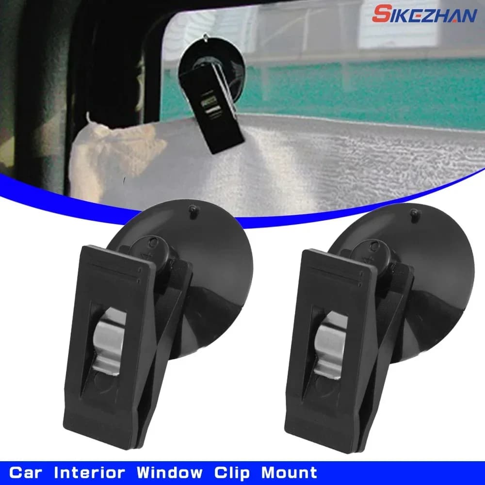 1-2 Paia di Clip per Finestrino Auto, Supporto a Ventosa Nero Rimovibile in Plastica per Tendina Parasole, Asciugamano, Biglietto