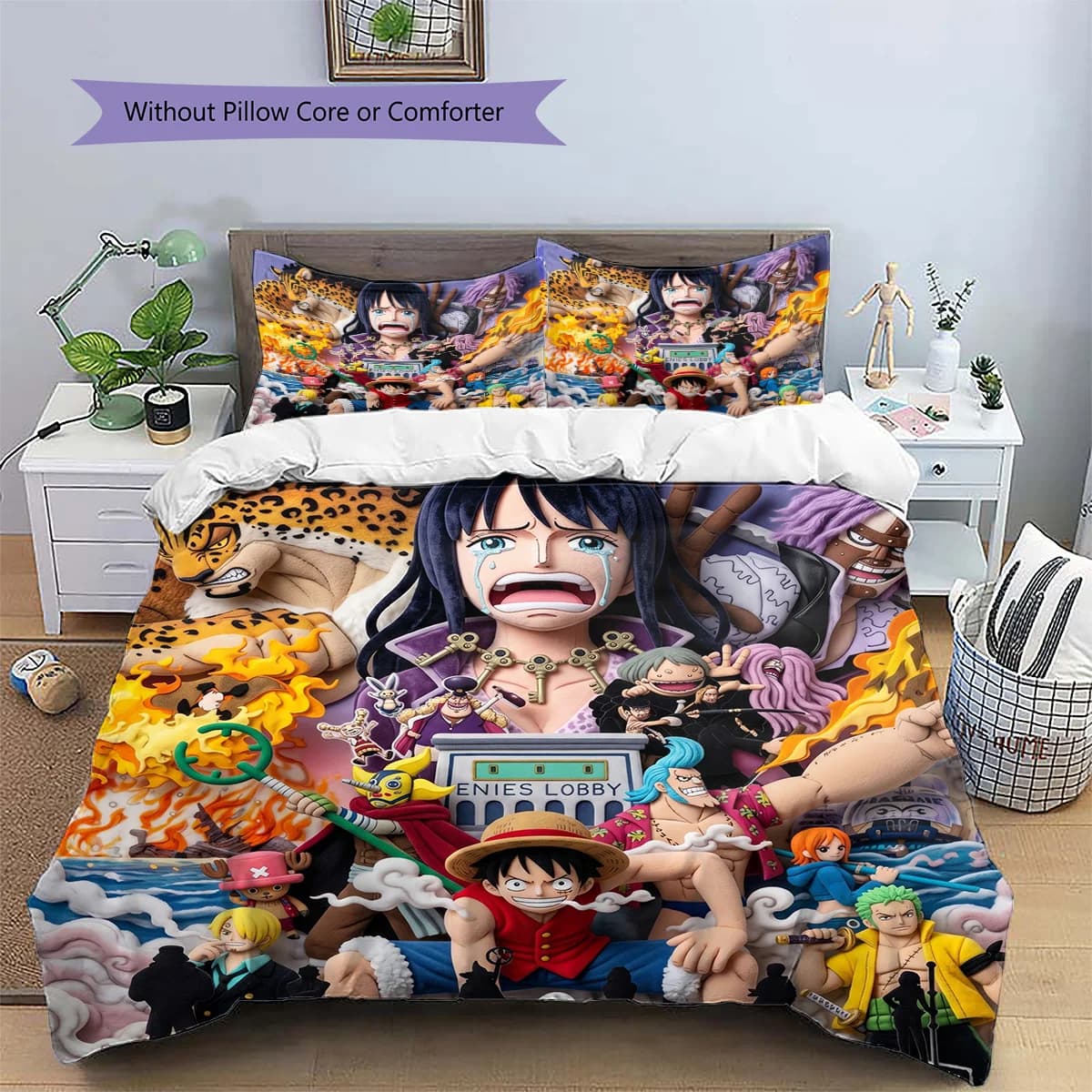 One Piece Patterned Pillowcase & Duvet Cover Set 3-Piece Anime Bedding Decor Great Gift for Fans YUN6516