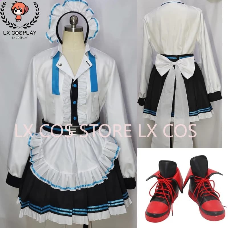 Blu Gioco Archivio Cosplay Mikamo Neru Cameriera Scarpe eleganti Costume Stivali Abbigliamento Taglia personalizzata