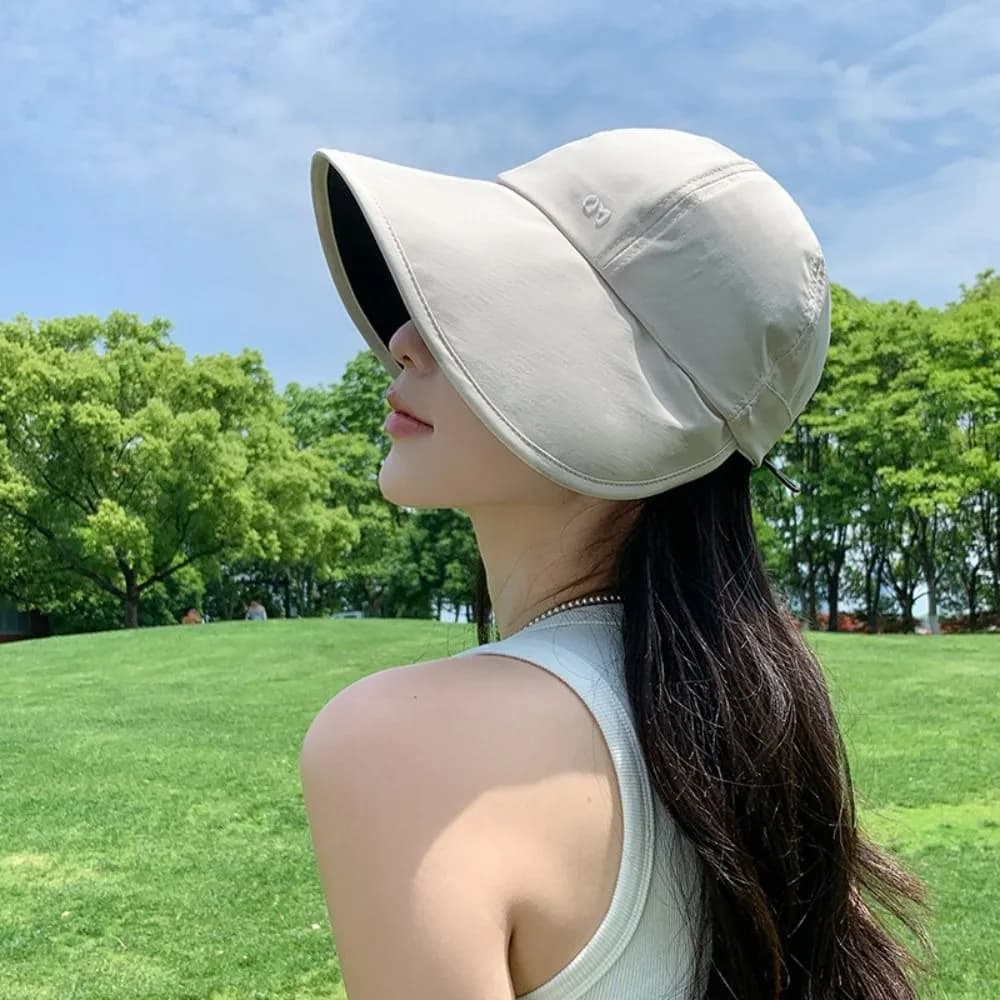 Casual Big Brimmed Fisherman Hat Solid Color Wide Brim Sunshade Hat Foldable Sun Protection Sunscreen Visor Cap Hiking