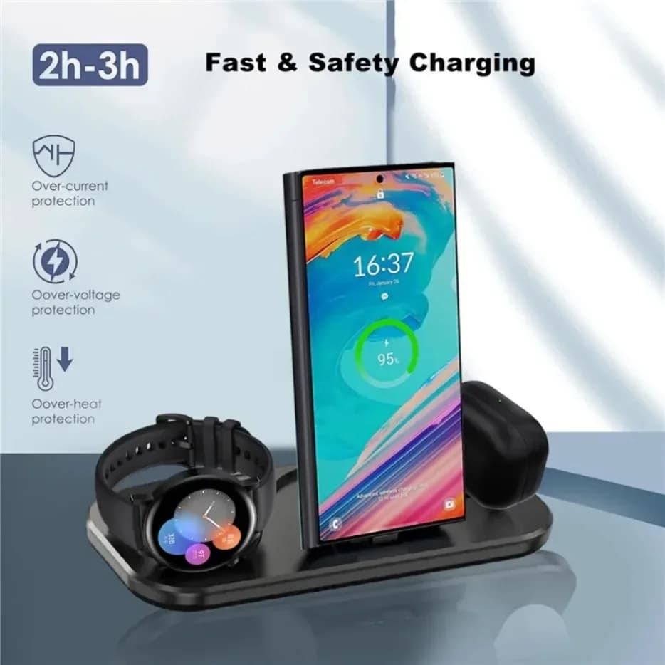 Wireless charging cap 3 in 1 from 100 W Quick charger support for Samsung Galaxy S25 S24 Ultra S23 S22 Galaxy Watch 6 5 Pro Buds 3 2