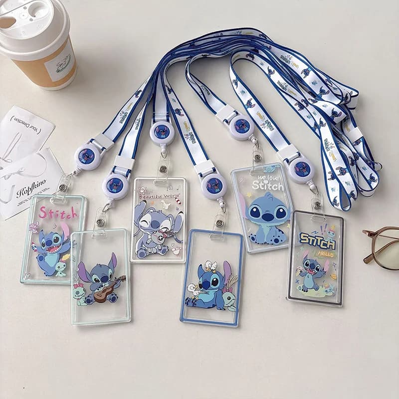 Porta carte Disney Stitch Creativity in acrilico trasparente, porta carte estensibile con cordino, custodia protettiva per carte studentesche, regalo per ragazza