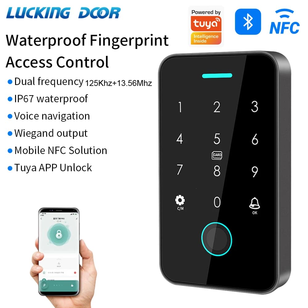 NFC Bluetooth Smart Life Support Tuya APP Backlight Touch ID IC RFID Card Access Control Keypad Door Lock Opener IP67 Wtaerproof