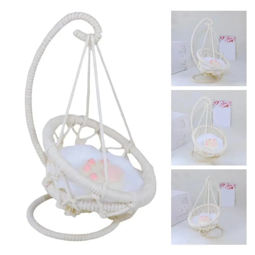 Sedia Sospesa per Bambole con Cuscino, Accessori per Bambole, Cesto Sospeso Intrecciato a Mano, Altalena in Miniatura, Decorazione per Stanza delle Bambole
