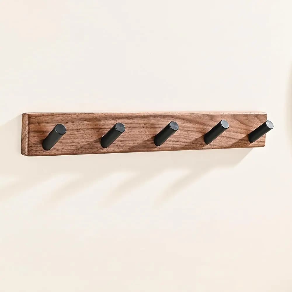 Appendiabiti da parete in legno piccolo da 17,3 pollici con 5 ganci, appendiabiti da parete per ingresso per appendere asciugamani, giacche e vestiti