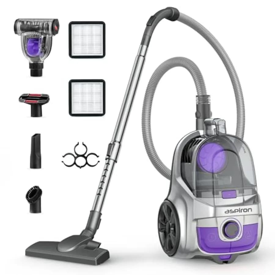 1600W powered canister vacuum cleaner, automatic winding, HEPA H13 filter, large capacity 3.7Qt, 5 accessories