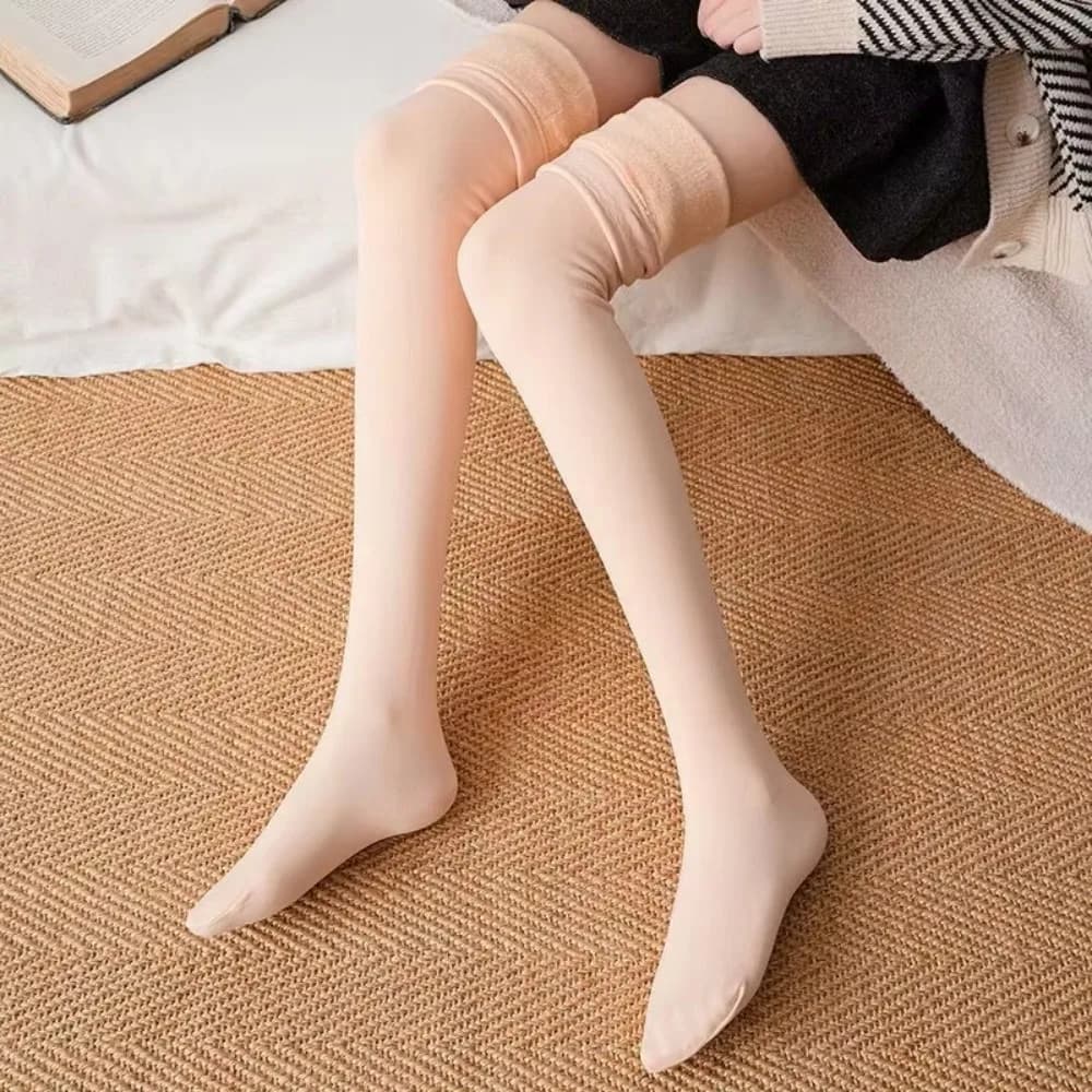 Fashion Velvet Knee-high Socks with Silicone Pad Keep Warm Long Tight Socks Thick Anti Slip Over Knee Sock Fall Winter