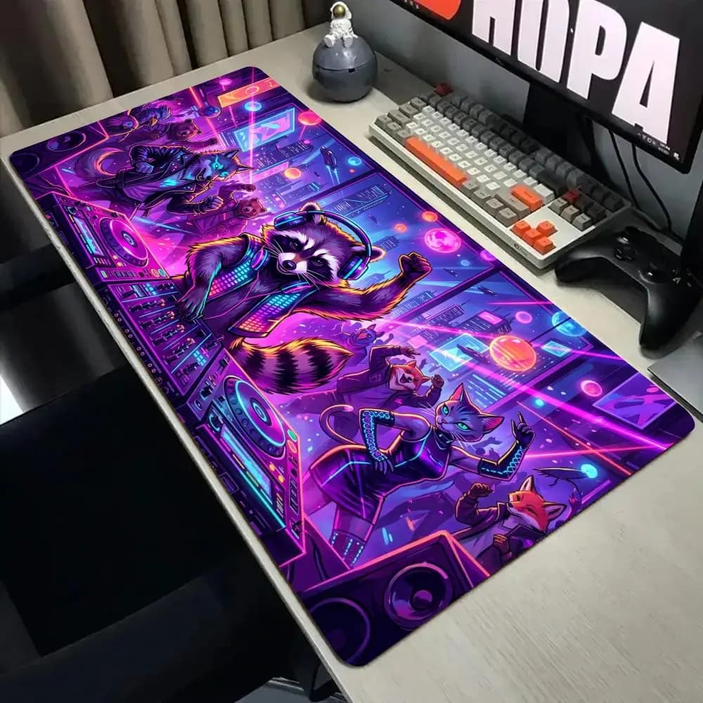 Cyber Neon Party large Mouse Pad Desk Mat with Stitched Edge xxl mousepads Rubber Anti-slip gamer Keyboard Rug gaming mats